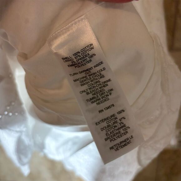 Vineyard Vines XXS White Peplum Blouse Eyelet Lace Tunic Top 3/4 Sleeve V-Neck - Picture 3 of 4